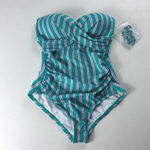 Draper James Prep In Your Step Draped Bandeau One Piece Swimsuit Stripe XS NEW